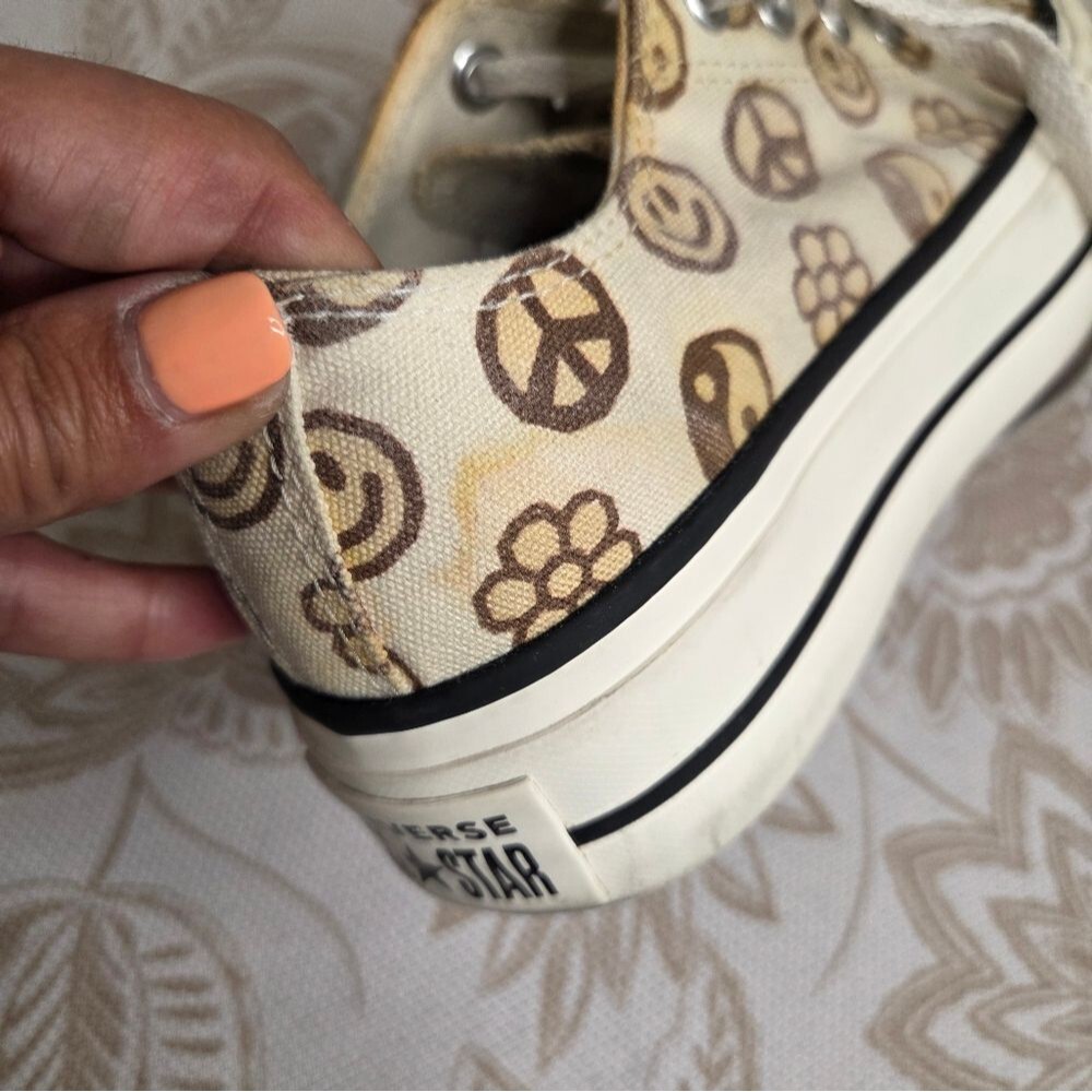 CONVERSE ALL STARS LIFT PEACE YIN YANG FLOWER SMILEY PLATFORM CONS WM6.5/MN 4.5 - Picture 9 of 10